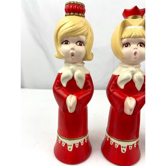 VTG Ceramic Christmas Carolers Candle Holders Lot of 3 Choir Girls 1960s - Picture 7 of 14